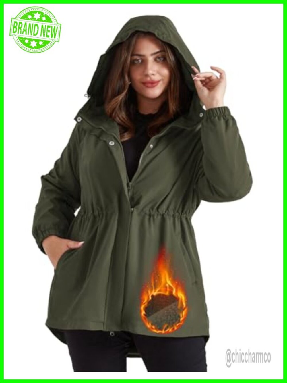Plus Size Waterproof Fleece Lined Rain Jacket Hooded Anorak